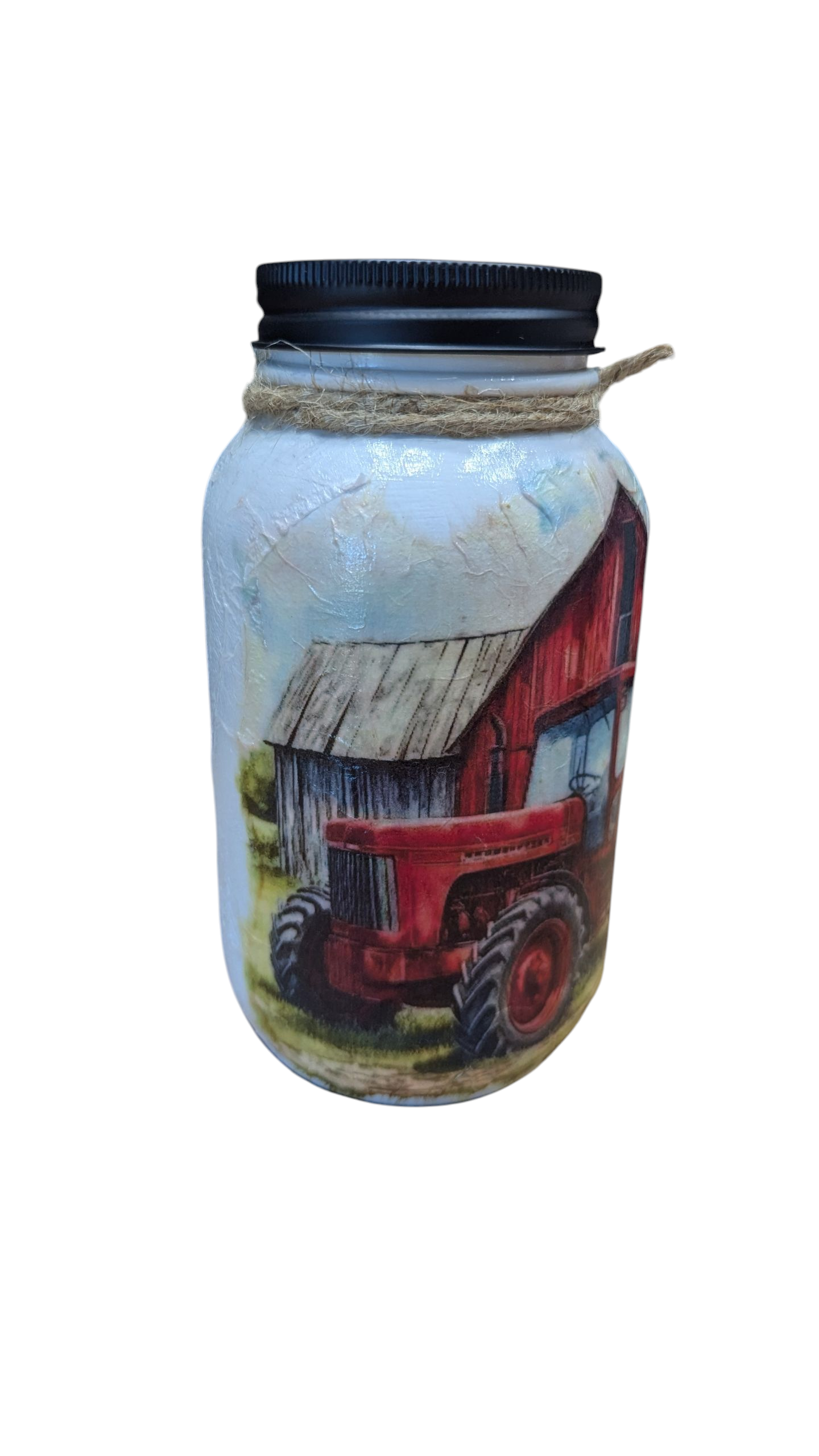 Red Tractor and Barn Mason Jar