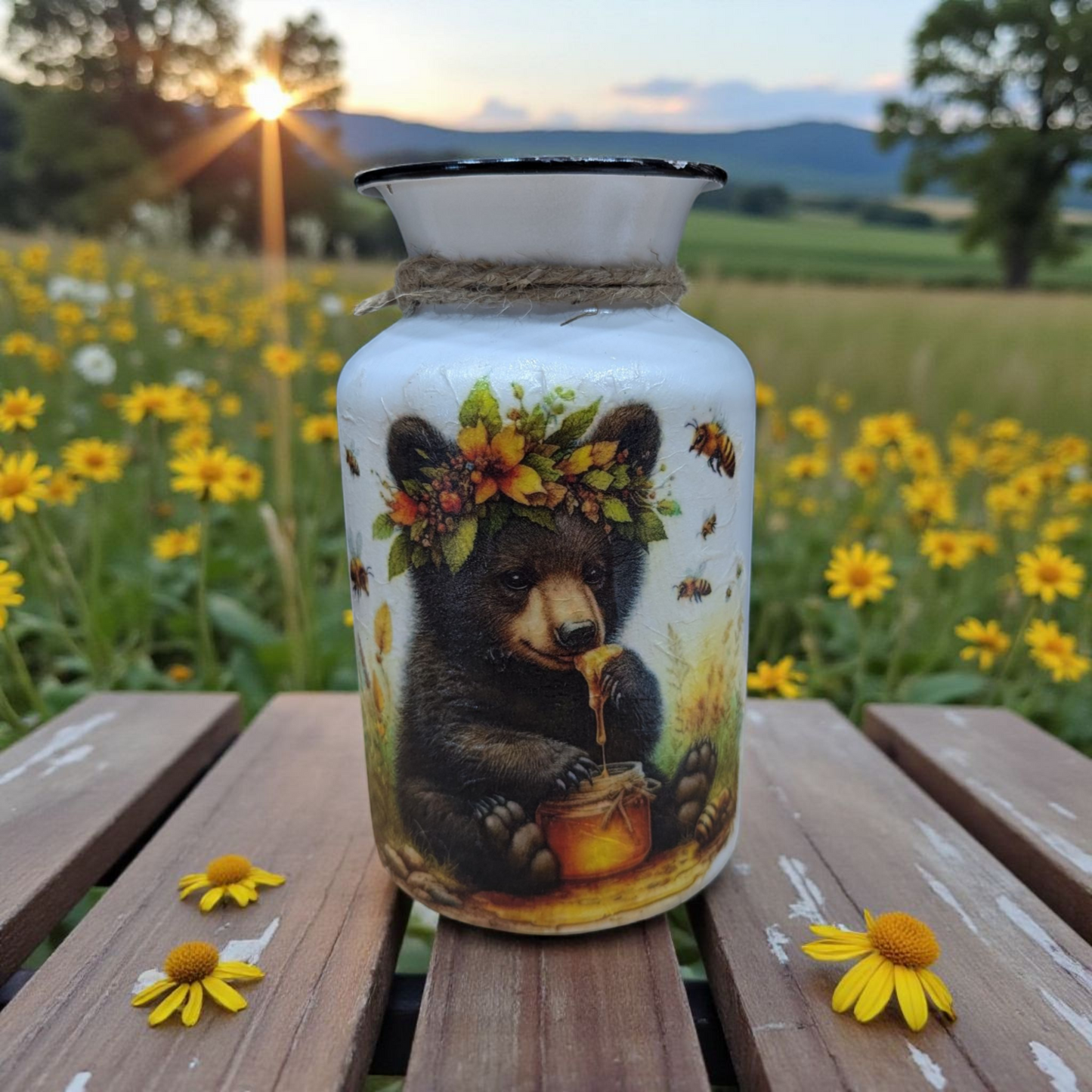 Honey Bear Floral Milk Jug Vase
