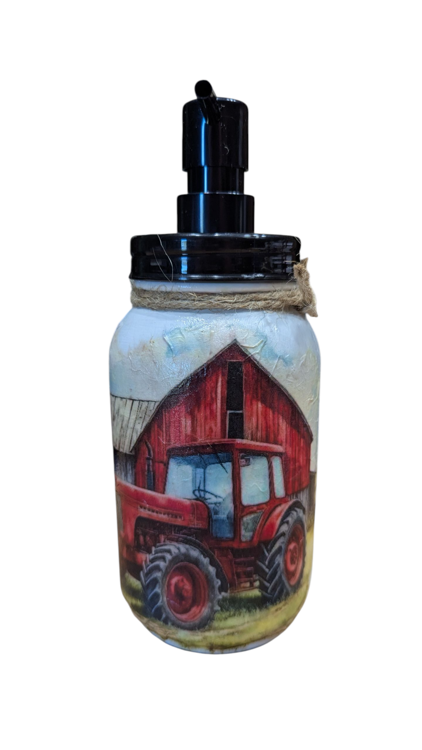 Red Tractor and Barn Mason Jar