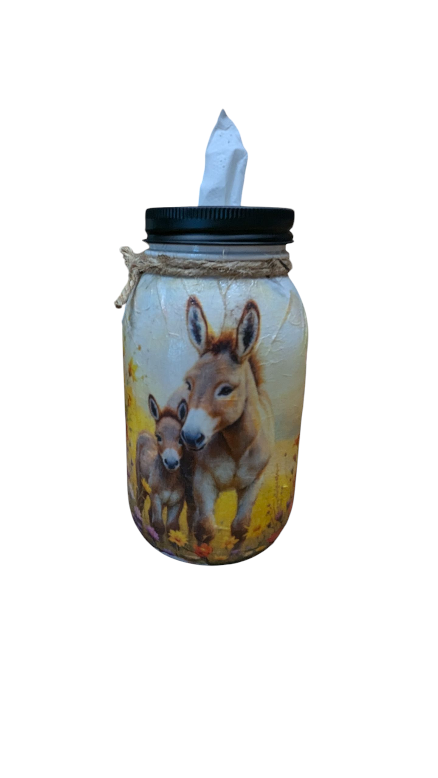 Donkey and Baby in Sunflowers Mason Jar