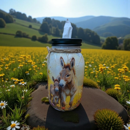 Donkey and Baby in Sunflowers Mason Jar