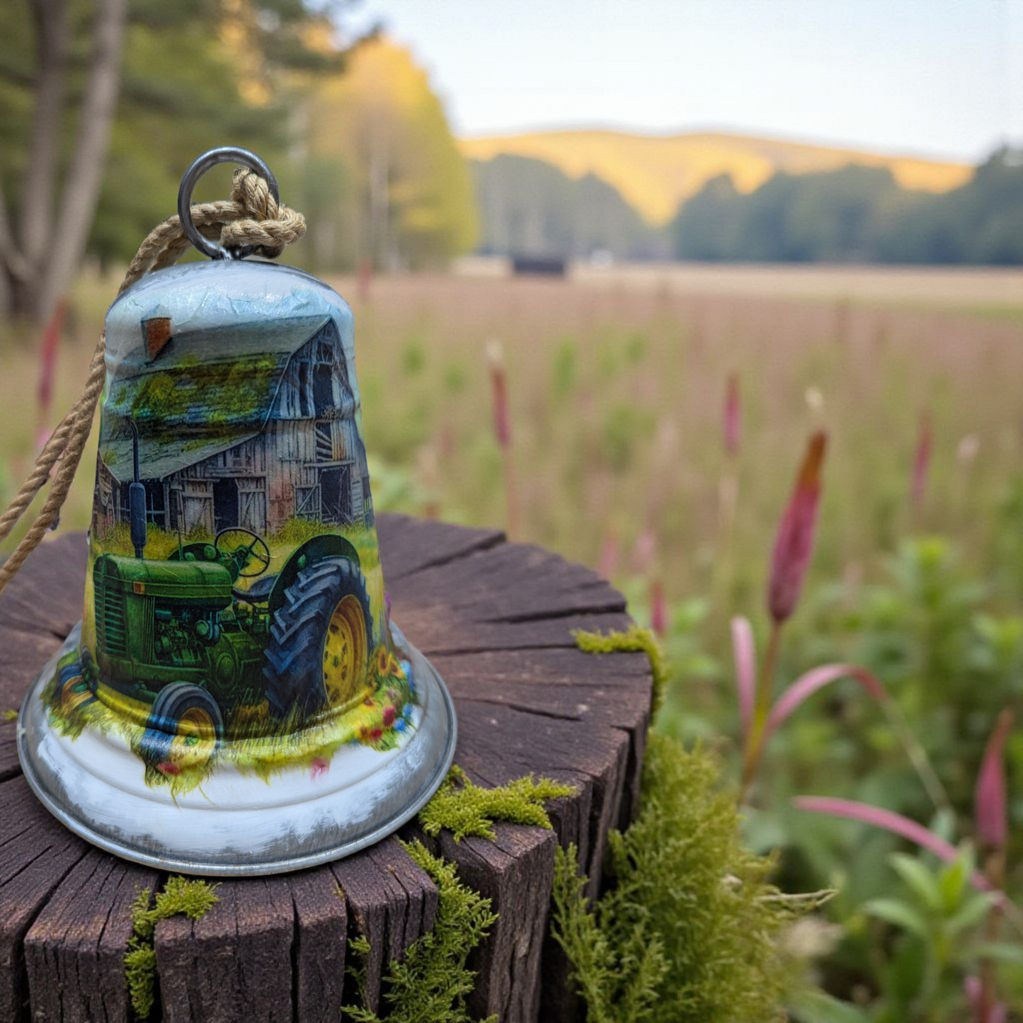 Green Tractor and Old Barn Bell