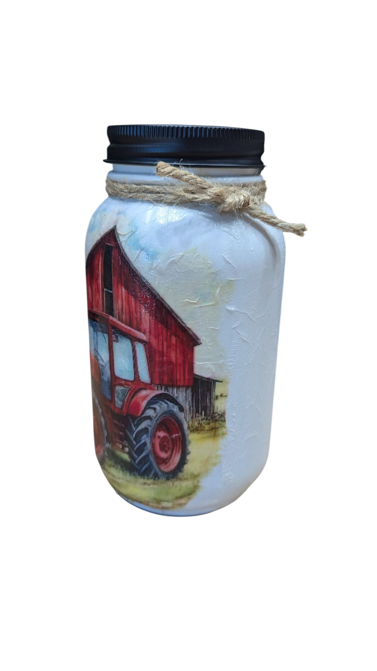 Red Tractor and Barn Mason Jar