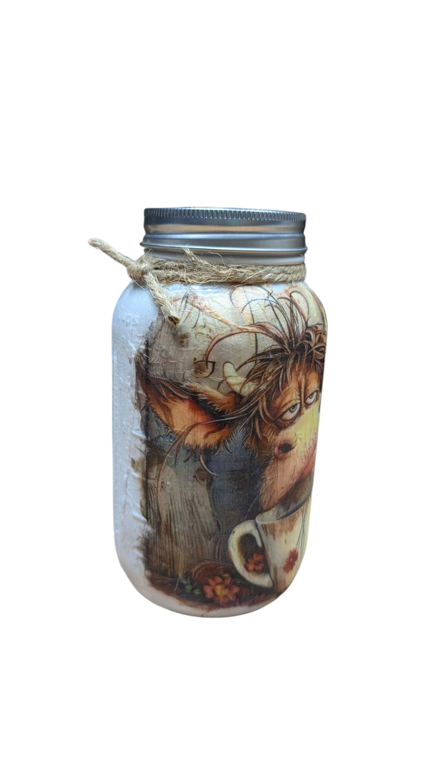 Morning Coffee Cow Mason Jar: syrup pump, tissue dispenser, tip jar, stir stick/straw holder, or canister