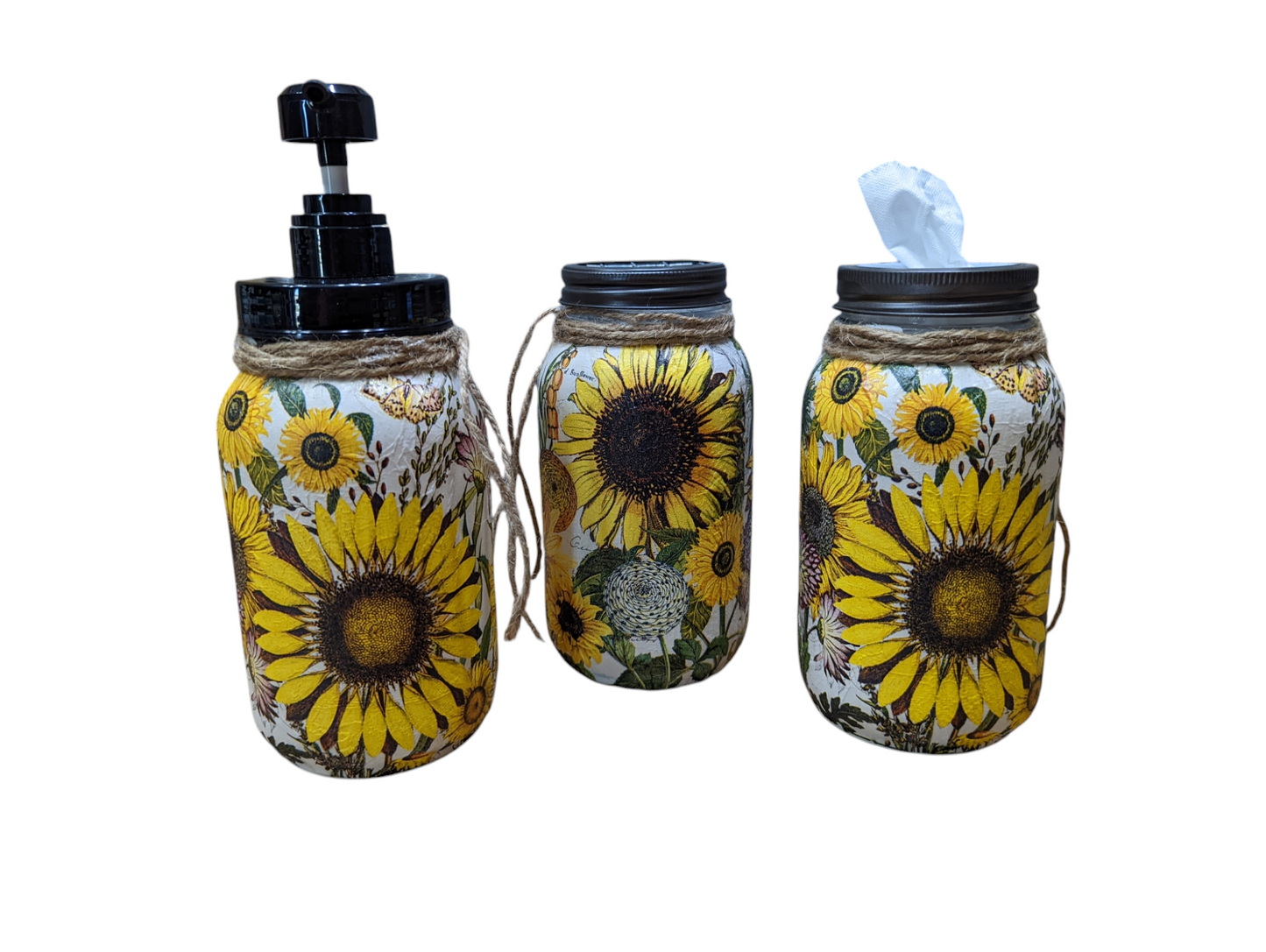 Sunflower Mason Jar Bathroom Accessory 3-Piece Set
