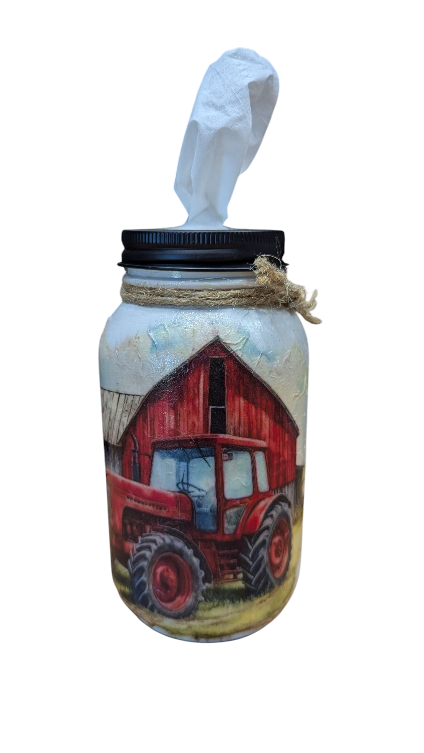 Red Tractor and Barn Mason Jar