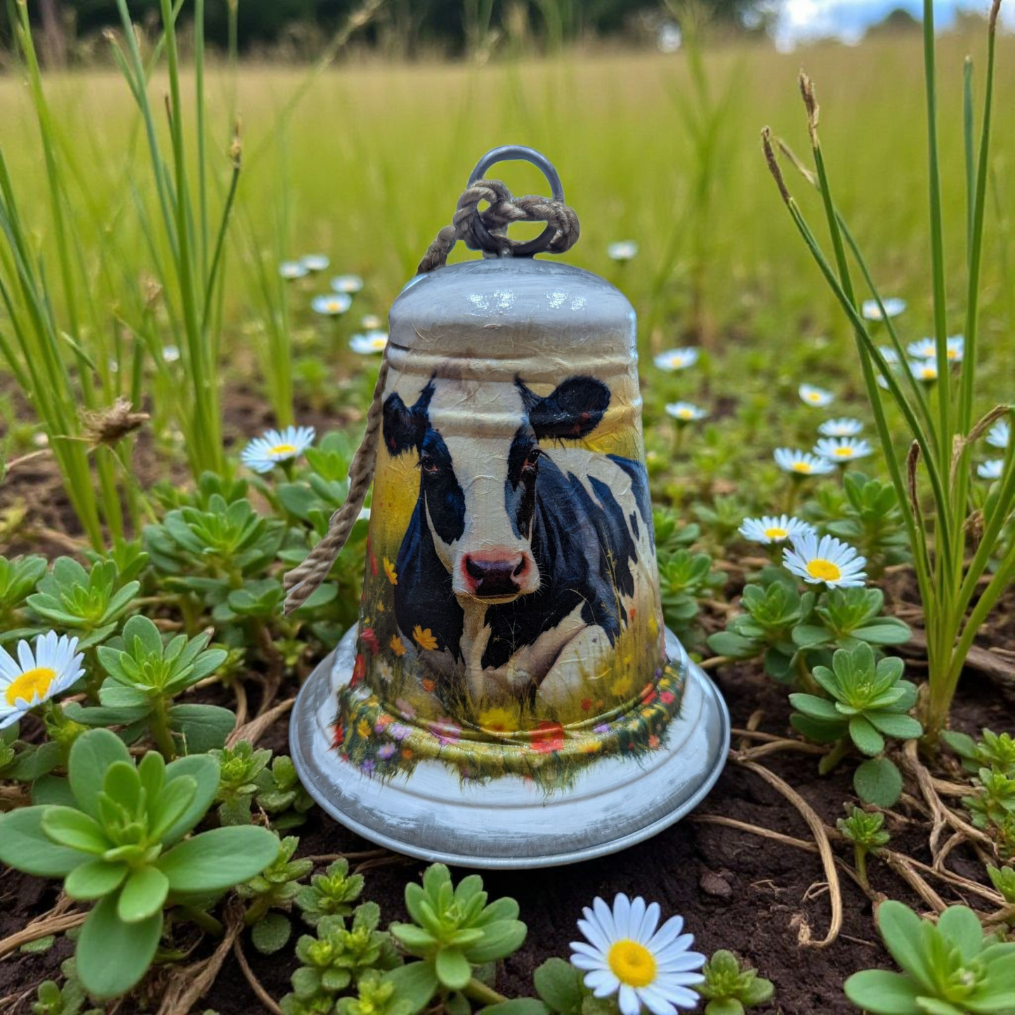 Holstein and Wildflowers Galvanized Metal Bell