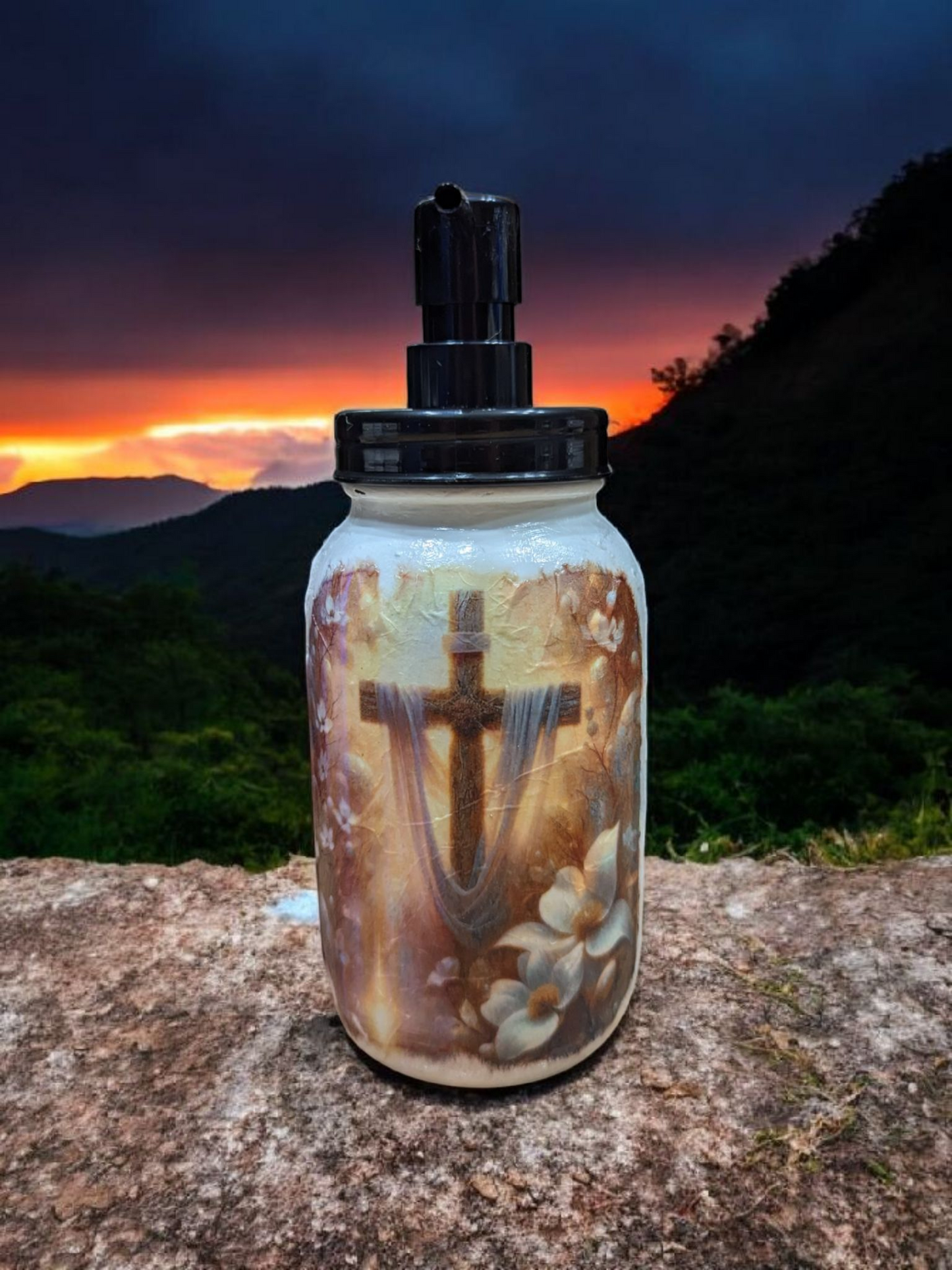 Floral Cross Mason Jar