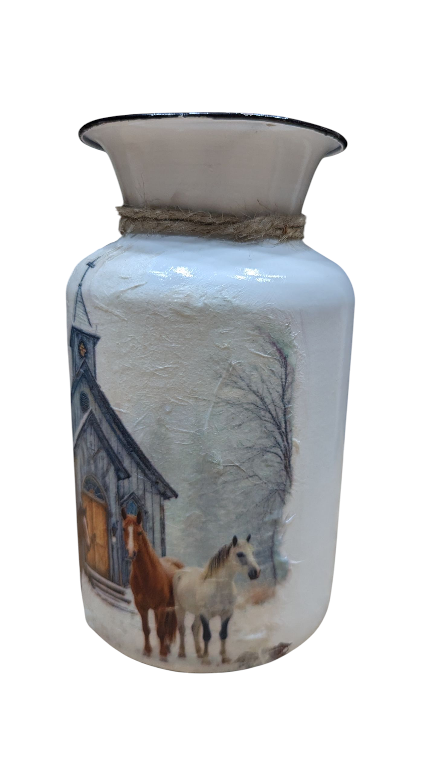 Old Country Church with Horses Milk Jug
