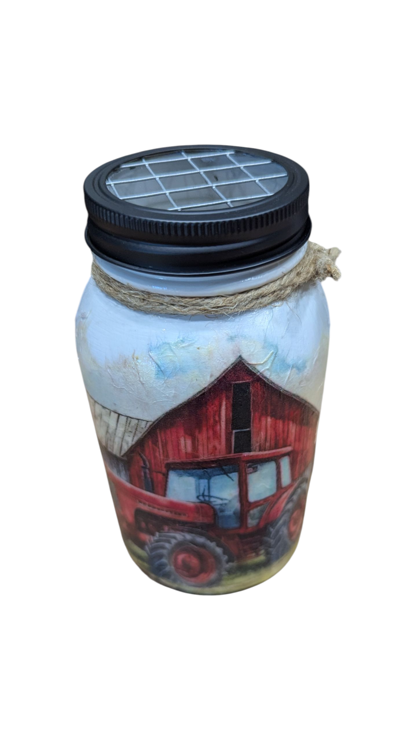 Red Tractor and Barn Mason Jar