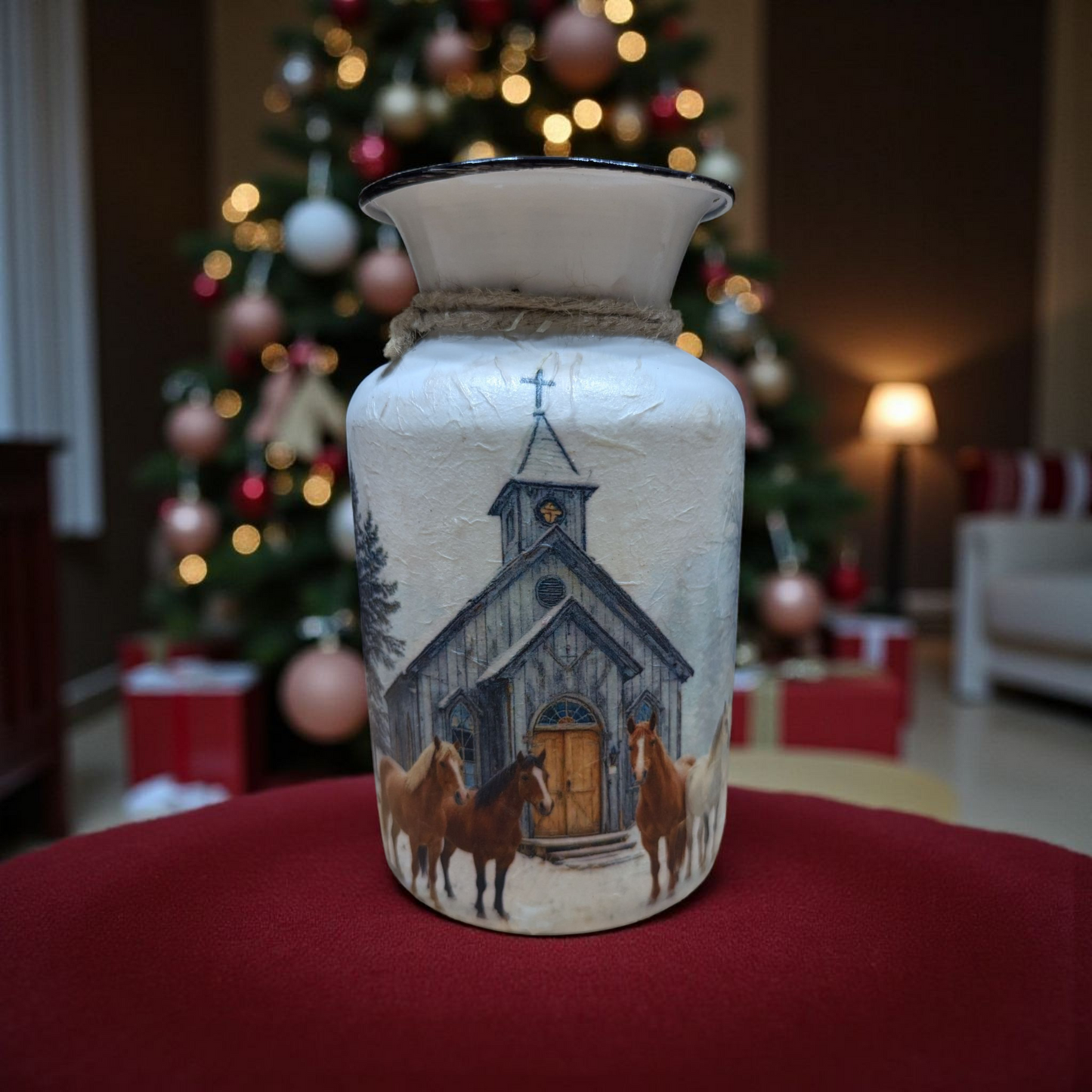 Old Country Church with Horses Milk Jug