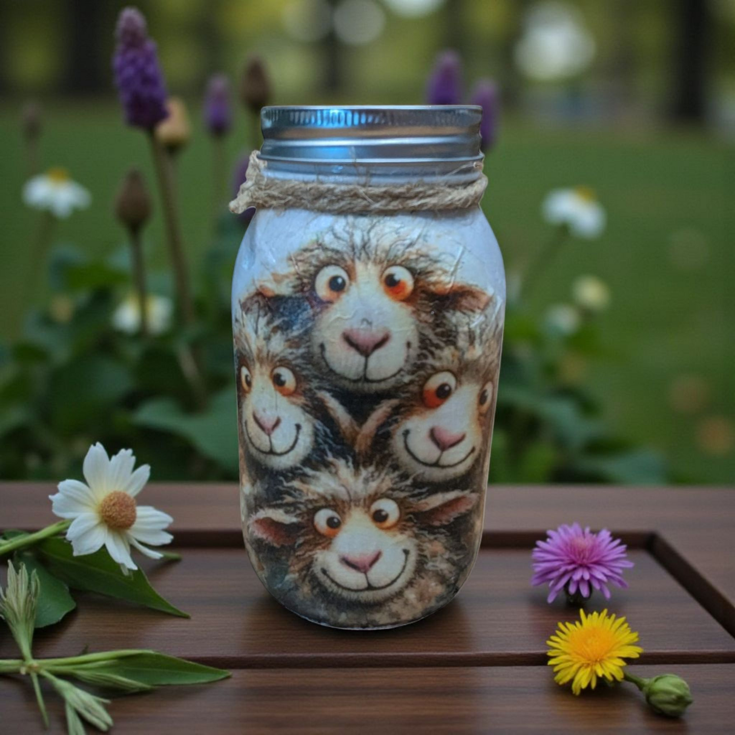 Whimsical Sheep Mason Jar