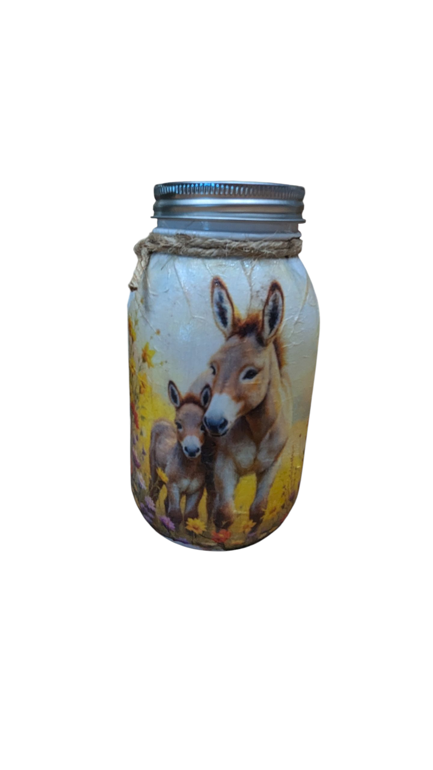 Donkey and Baby in Sunflowers Mason Jar