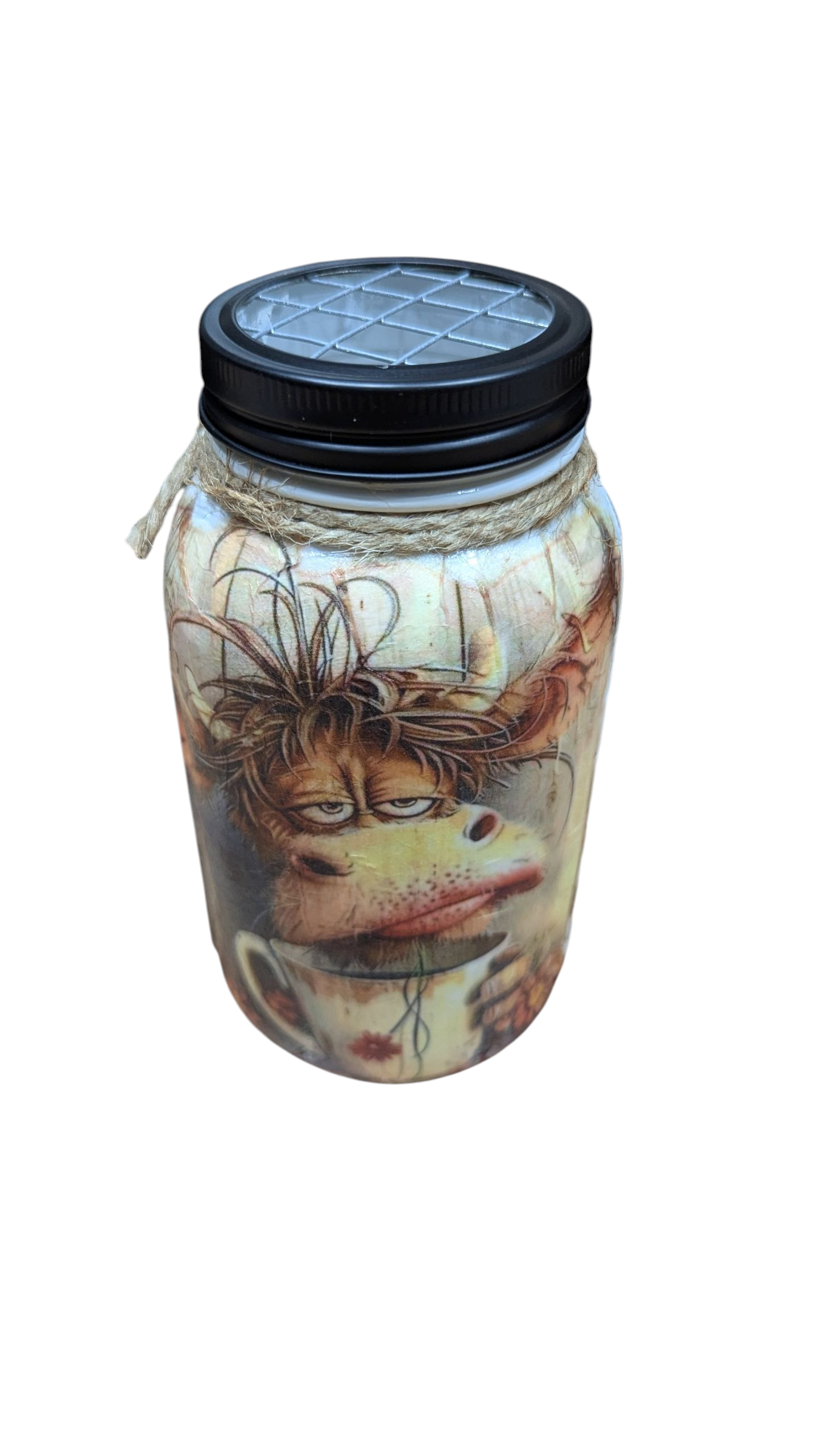 Morning Coffee Cow Mason Jar: syrup pump, tissue dispenser, tip jar, stir stick/straw holder, or canister