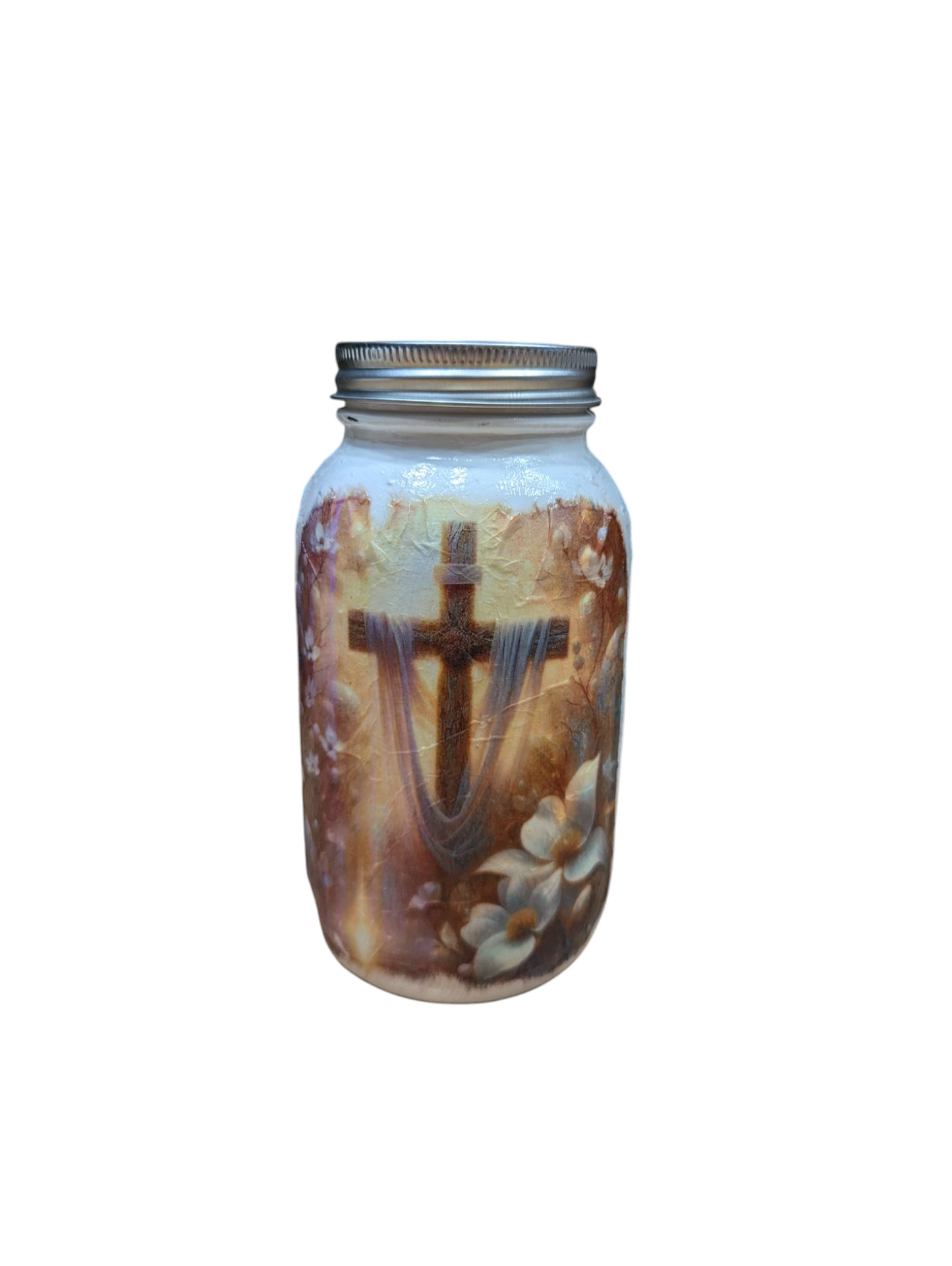 Floral Cross Mason Jar