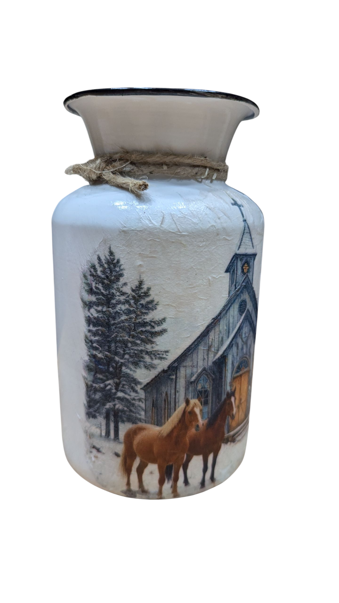 Old Country Church with Horses Milk Jug
