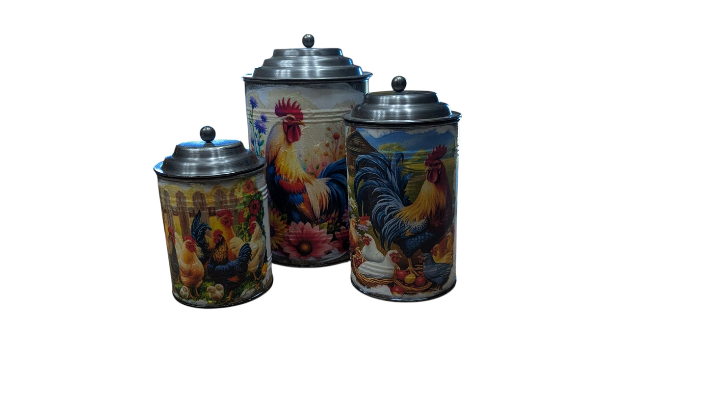 Chicken Decorative Galvanized Metal Canister Set
